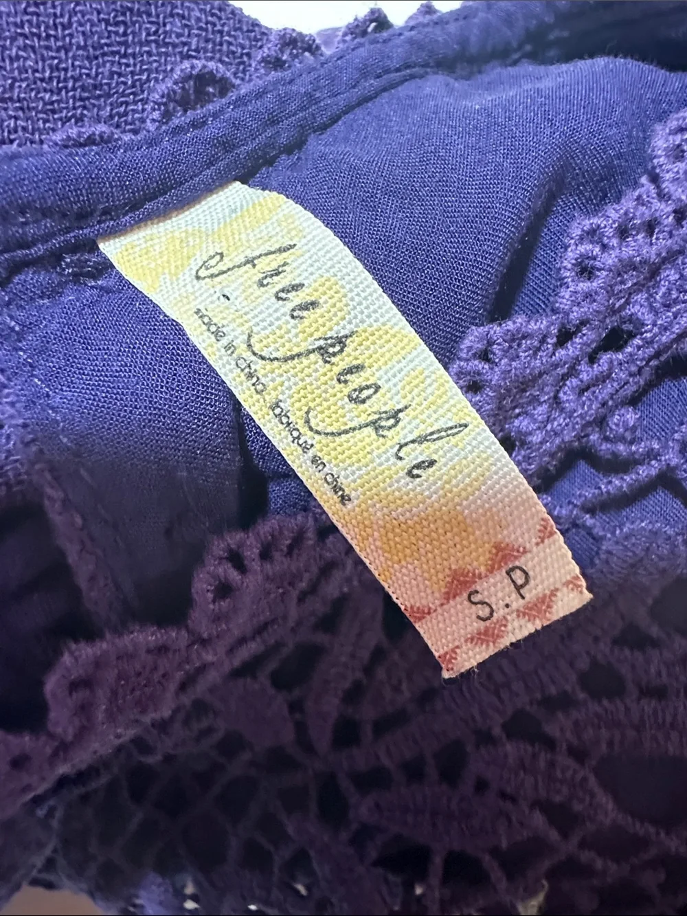 Free People Mirabelle Purple Sleeveless Mini Dress Size Small Crochet Lace Shift
